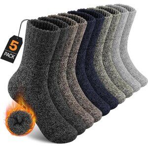 5 Pairs Merino Wool Socks Thermal Wool Winter Crew Socks, Multicolor